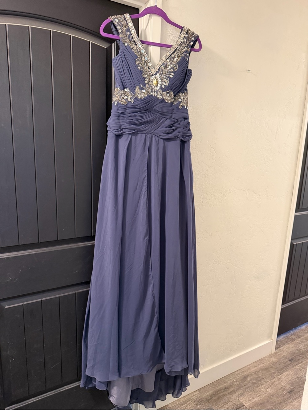 Embellished V-Neck Navy Evening Dress